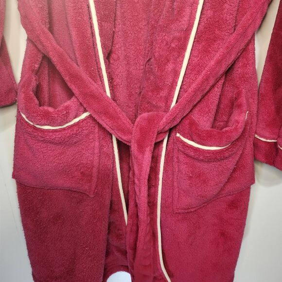 Vtg Nautica Plush Bathrobe Red Burgundy white trim Women’s S/M 100% Polyester - Picture 5 of 8
